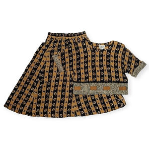 Vintage Black and Mustard Patterned Skirt Set